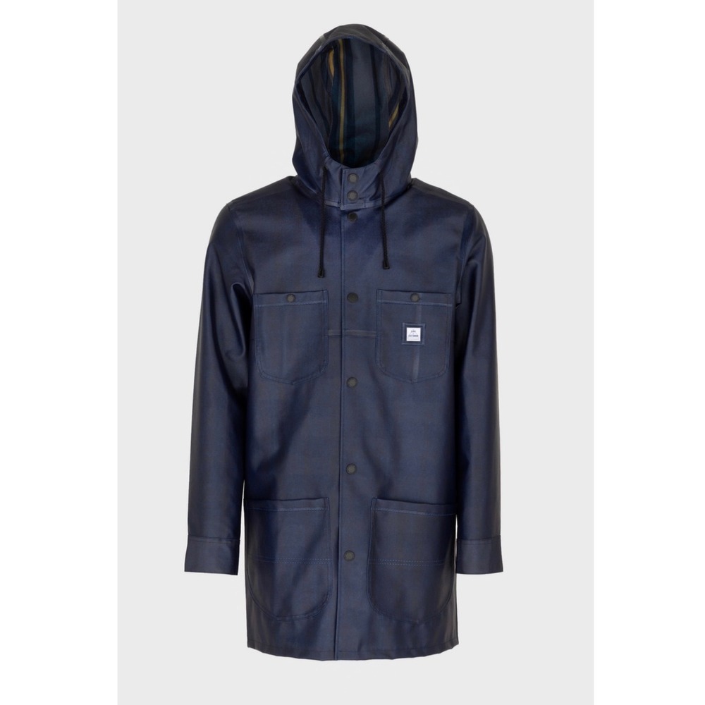 Lee x Stutterheim Mens Chore Coat Aviator Navy Waterproof Hooded Jacket L NEW‎